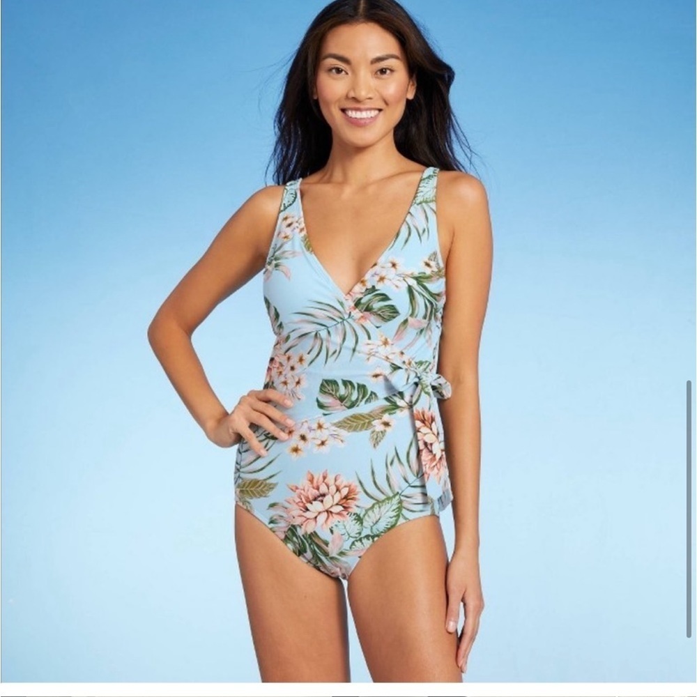 Wrap-Front High Coverage One Piece Swimsuit Kona Sol Tropical Print OO.